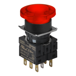 S16BR-H3R2C12 Kırmızı Renk 16mm Çap, 12V Led, 2 C Kontak, Mantar Kafa Buton