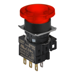 S16BR-H3RC12 Kırmızı Renk 16mm Çap, 12V Led, 1 C Kontak, Mantar Kafa Buton