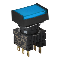 S16PRT-H1B2C Mavi Renk, 16mm Çap, Dikdörtgen, Işıksız, 2 C Kontak, Yaylı Buton