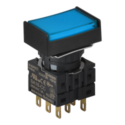 S16PRT-H1B3C Mavi Renk, 16mm Çap, Dikdörtgen, Işıksız, 3 C Kontak, Yaylı Buton