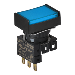 S16PRT-H1BC Mavi Renk, 16mm Çap, Dikdörtgen, Işıksız, 1 C Kontak, Yaylı Buton