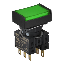 S16PRT-H1G2C Yeşil Renk, 16mm Çap, Dikdörtgen, Işıksız, 2 C Kontak, Yaylı Buton