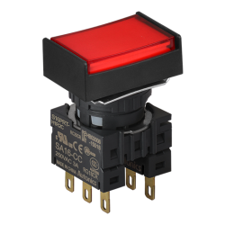 S16PRT-H1R2C Kırmızı Renk, 16mm Çap, Dikdörtgen, Işıksız, 2 C Kontak, Yaylı Buton