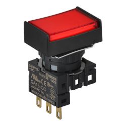 S16PRT-H1RC Kırmızı Renk, 16mm Çap, Dikdörtgen, Işıksız, 1 C Kontak, Yaylı Buton