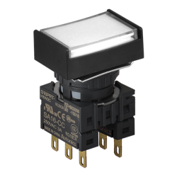 S16PRT-H1W2C Beyaz Renk, 16mm Çap, Dikdörtgen, Işıksız, 2 C Kontak, Yaylı Buton