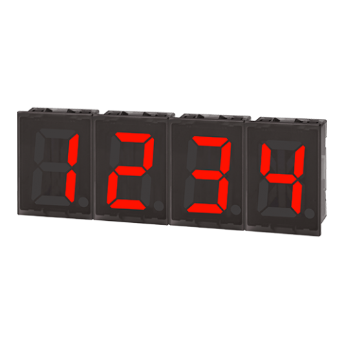 DS40-RT  7-segment LED, Kırmızı, RS 485 Haberleşme giriş, 12-24VDc, Gösterim Aralığı:  G64 karakter ve işareti görüntüler (0 - 9, A - Z, 27 işaret, nokta)