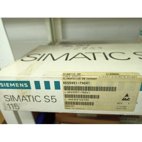 6ES5 951-7ND41 SIMATIC S5 951 POWER SUPPLY UNIT F. S5-115U/H/F PLC (REN.) W/O BACKUP BATTERY, FLOATING 24V DC; 5V DC, 7A/15A