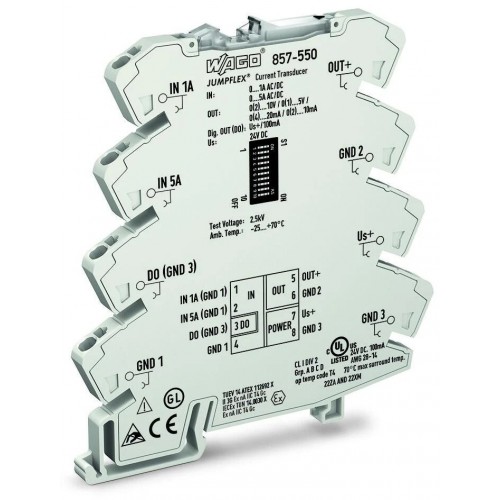 857-550  Akım transdüseri hem 0–1 A hem de 0–5 A AC/DC akımları ölçerek giriş sinyalini çıkışta standart analog sinyale dönüştürür.