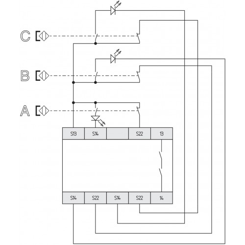 AES1185 (24VDC)   1 x Röle Çıkışlı, 3x manyetik sensö girişi, 24VDC Emniyet Rölesi, 101131903