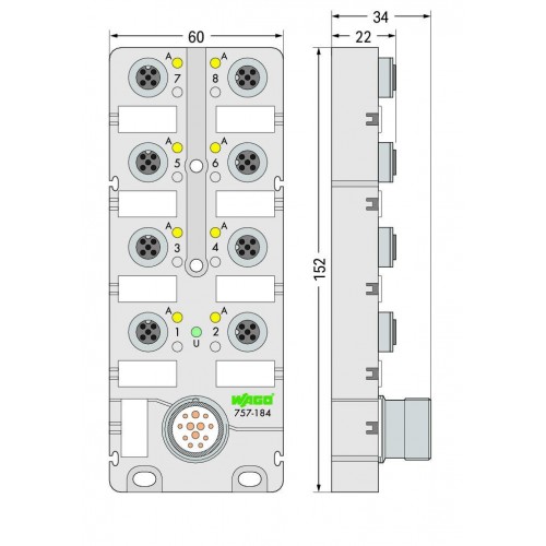 757-184  M12, 8 yollu, 4 kutuplu, M23 konnektörlü LED’ li