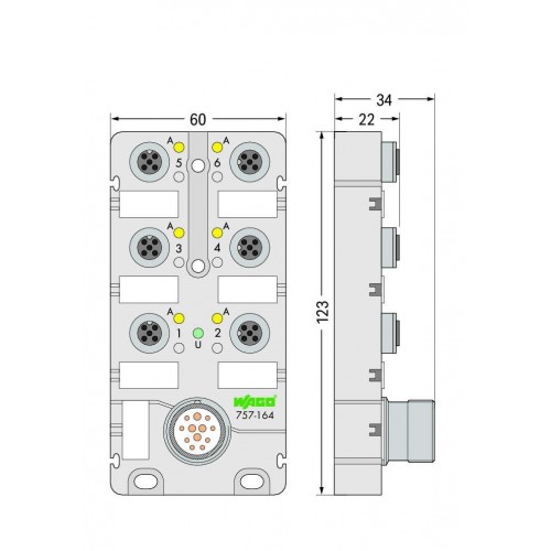 757-164  M12, 6 yollu, 4 kutuplu, M23 konnektörlü LED’ li