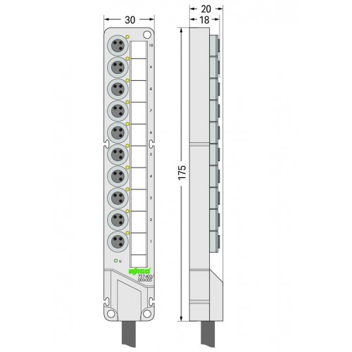 757-403/000-005  M8 sensör/aktüatör kutusu; 10 kanal; 3 kutuplu; 5 m bağlantı kablosu