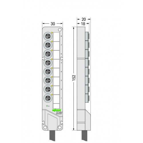 757-483/000-010  M8 sensör/aktüatör kutusu; 8 kanal; 3 kutuplu; 10 m bağlantı kablosu