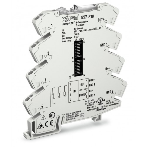 857-818  Sıcaklık dönüştürücü; giriş: Ni sensör, çıkış: 0-20 mA, 4-20 mA, 0-5 V, 0-10 V, 2-10 V ,1-5 V