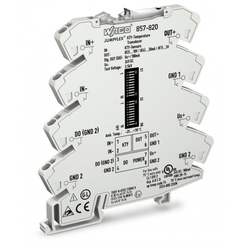 857-820  Sıcaklık dönüştürücü; giriş: KTY sensör, çıkış: 0-20 mA, 4-20 mA, 0-5 V, 0-10 V, 2-10 V ,1-5 V