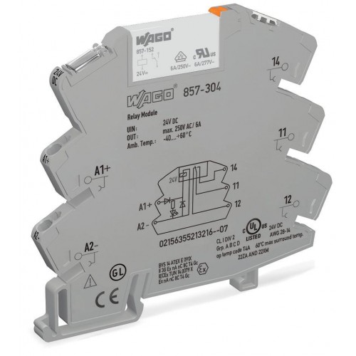 857-304  PLC RÖLE, RAY TİPİ, 6mm, TAKILABİLİR RÖLE, 6A, 1 DEĞİŞTİRİCİ KONTAK, DC 24 V, 10mA  (100 ADET)